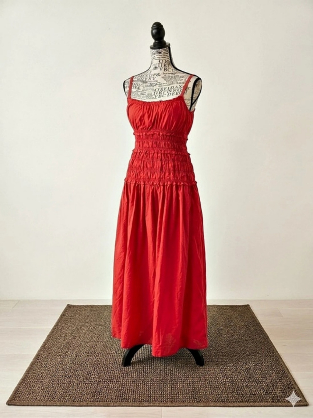 Women's Red Smocked Maxi Dress Like New